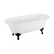 Signature Hardware 66" Sanford Cast Iron Double-Ended Clawfoot Tub - Rolled Rim - Less Drain White / Black Feet
